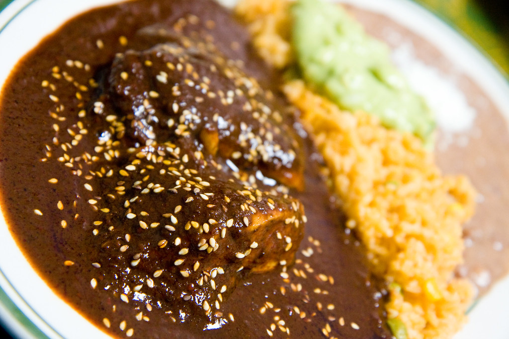 Mole con pipián y arroz